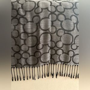 Disney Mickey Mouse scarf/shawl, reversible light gray and dark gray, 25”x70”